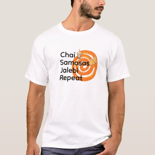 T-shirt Chai Samosas Jalebi Repeat, Drôle Desi Nourriture  (Devant)