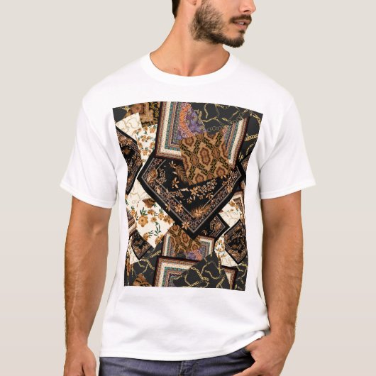 T-shirt Chaîne, cachemire, fleurs : patchwork vintage. (Devant)