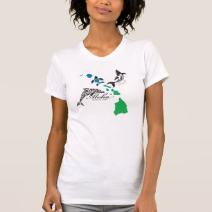T-shirt Chaîne d'îles d'Hawaï - dauphin et baleine d'Ha