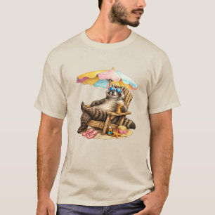 T-shirt Chaise de plage de café glacé de raton laveur d'ét
