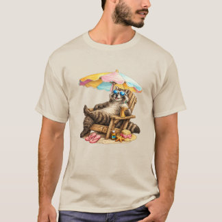 T-shirt Chaise de plage de café glacé de raton laveur d'ét