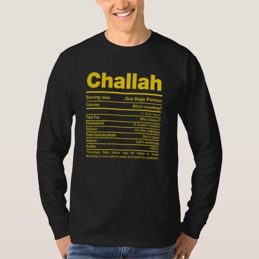 T-shirt Challah Nutrition Facts Hanoukka Jewish Kosher Foo (Devant)