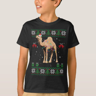 T-shirt Chameau Chandail de Noël Arbres Lumières Ornement