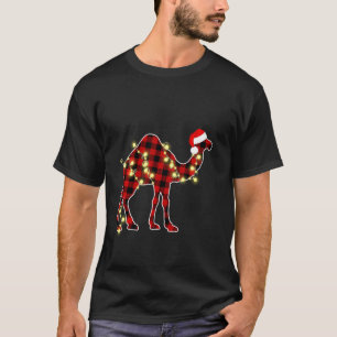 T-shirt Chameau lumineux de Noël drôle Rouge carreau Famil