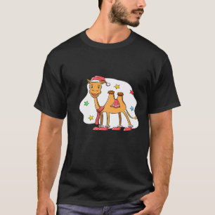 T-shirt Chameau mongol Bactrien de Noël portant Père Noël