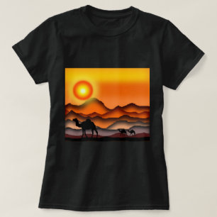 T-shirt chameaux beau coucher de soleil désert