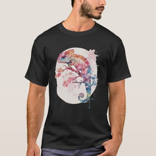 T-shirt Chameleon Cherry Blossom Japanese Sakura Reptile (Devant)