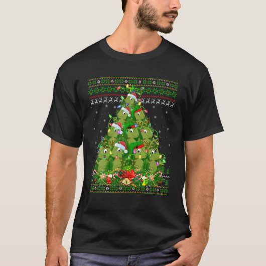 T-shirt Chameleon Xmas Arbre éclairage laide Chameleon Chr (Devant)