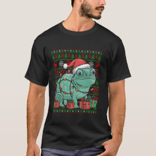 T-shirt Chameleon Xmas Lumières Laid Santa Hat Chameleon C