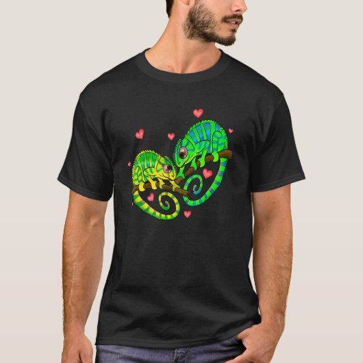 T-shirt Chameleons Couples Love Hearts Retro Style Valenti (Devant)