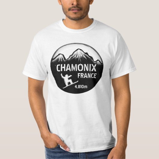 T-shirt Chamonix France noir blanc snowboard valeur tee (Devant)