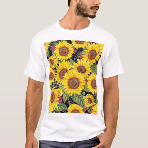 T-shirt Champ de tournesol : aquarelle noir arrière - plan