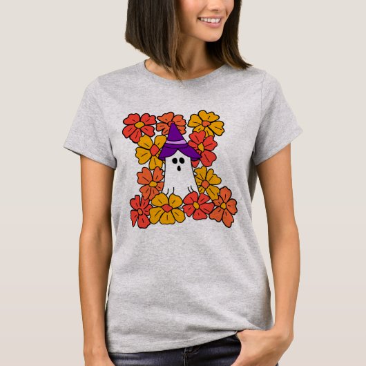 T-shirt Champ fleur de fantôme d'Halloween mignon (Devant)