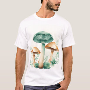 T-shirt Champignons d'aquarelle avec fougères