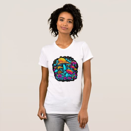 T-shirt Champignons et fleurs rétro Neon (Devant entier)
