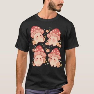 T-shirt Champignons Et Fleurs Roses Motifs