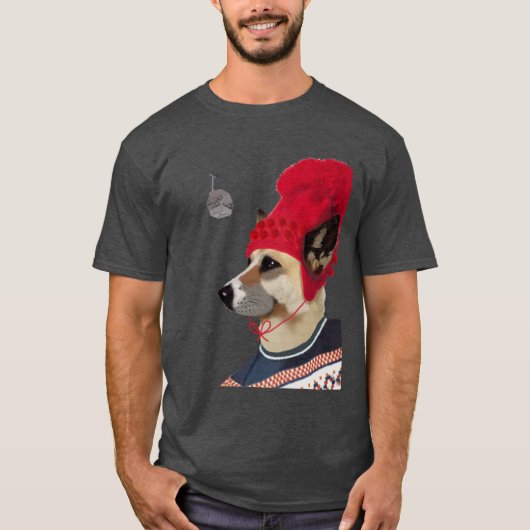 T-shirt Chandail de chien en ski (Devant)