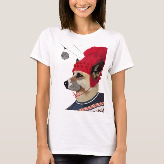 T-shirt Chandail de chien en ski (Devant)