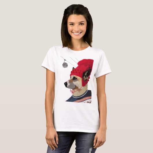 T-shirt Chandail de chien en ski (Devant entier)