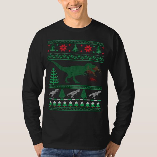 T-shirt Chandail de Noël moche de Dinosaur Reindeer Tree R (Devant)