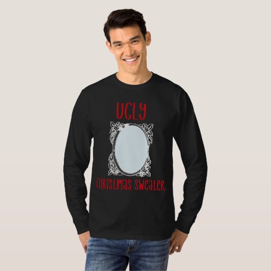 T-shirt Chandail de Noël moche drôle avec Hommes Miroir Fe (Devant entier)