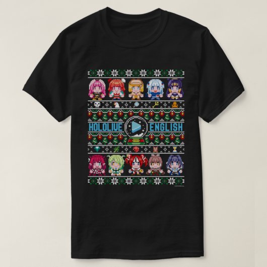 T-shirt Chandail de Noël moche en anglais Hololive (noir) (Design devant)