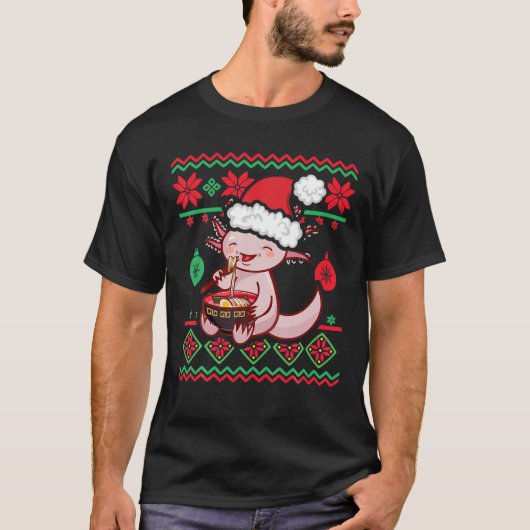 T-shirt Chandail de Noël moche Kawaii Anime Axolotl Manger (Devant)