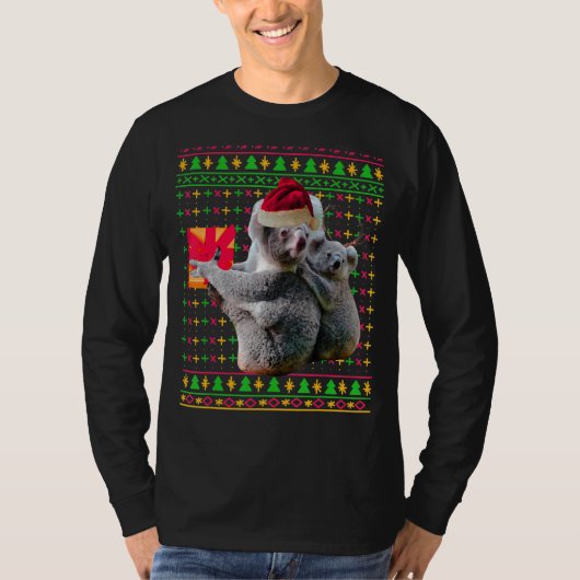 T-shirt Chandail de Noël moche Koala Funny Santa Hat Antle (Devant)