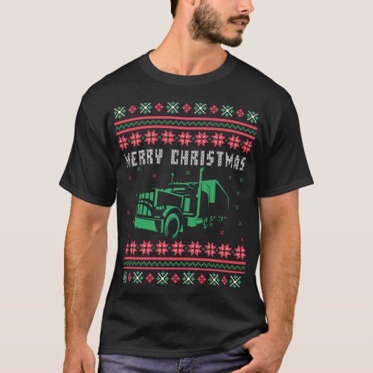 T-shirt Chandail de Noël moche pour semi-camion (Devant)
