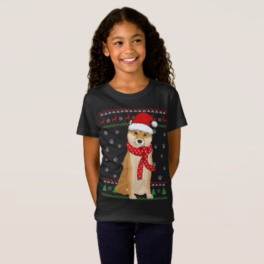 T-Shirt Chandail de Noël moche Shiba Inu Chien Père Noël H (Devant entier)