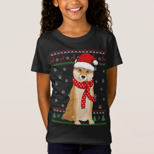 T-Shirt Chandail de Noël moche Shiba Inu Chien Père Noël H (Devant)