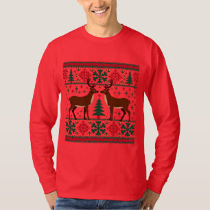 T-shirt Chandail de Noël Reindeer Long Manches