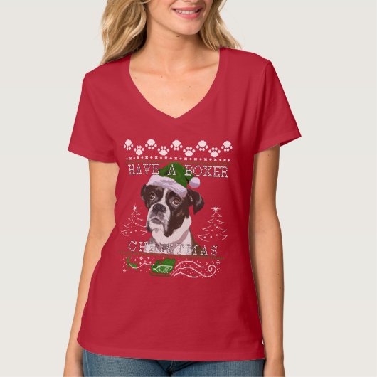 T-shirt Chandail de Noël unique - Boxe à broches inversées (Devant)