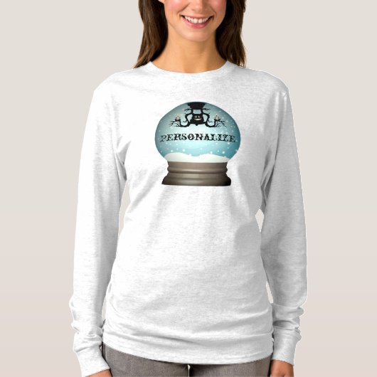 T-shirt Chandelier de chute de chat noir neige globe bleu  (Devant)