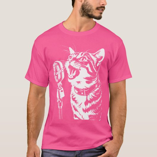 T-shirt Chant de chat avec Microphone Chats Chanteur (Devant)