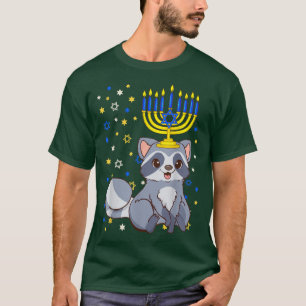 T-shirt Chanukah Juif Menorah Raccoon drôle Hanoukka
