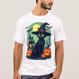 T-shirt Chapeau de chat noir Halloween Chat effrayant et c