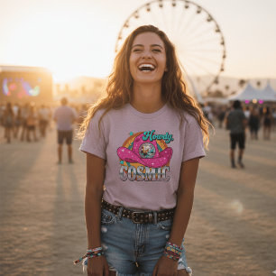 T-shirt Chapeau de Cowboy Rétro Cosmic Cowgirl Rose Boule 