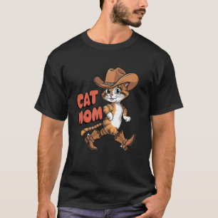 T-shirt Chapeau de maman de chat mignon Bottes Cowgirl Occ