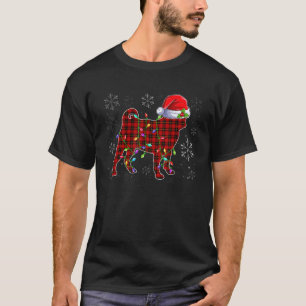 T-shirt Chapeau de Maman Pug Santa Rouge à Carreaux Maman