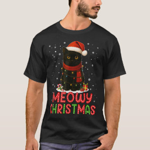 T-shirt Chapeau de Noël de Santa Meowy Drôle Chat Noir Hom