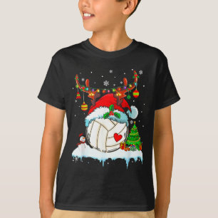 T-shirt Chapeau de Noël drôle de volleyball Renne Lumineux