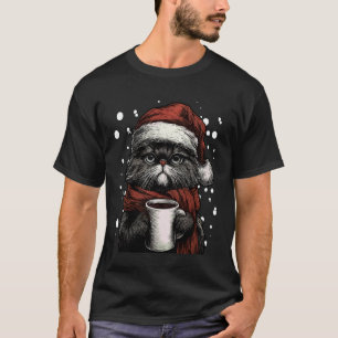 T-shirt Chapeau de Noël Persian Cat Santa Café Amateur Drô