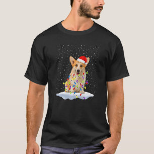 T-shirt Chapeau de Père Noël Corgi Lumière d'Arbre de Noël