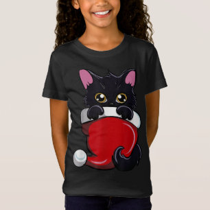 T-Shirt Chapeau de Père Noël de chat noir mignon Souhaitan