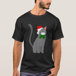 T-shirt chapeau de père noël de noël chat gris