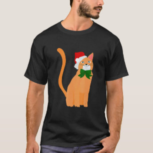 T-shirt chapeau de père noël de noël chat orange