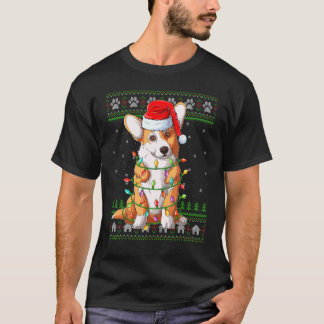 T-shirt Chapeau de Père Noël éclairage de Noël Corgi gallo