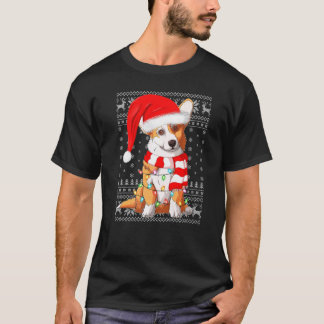 T-shirt Chapeau de Père Noël éclairage de Noël Corgi moche