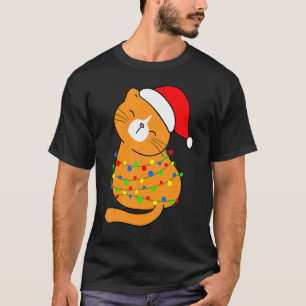 T-shirt Chapeau de Père Noël Lumineux sur un Chat Orange A